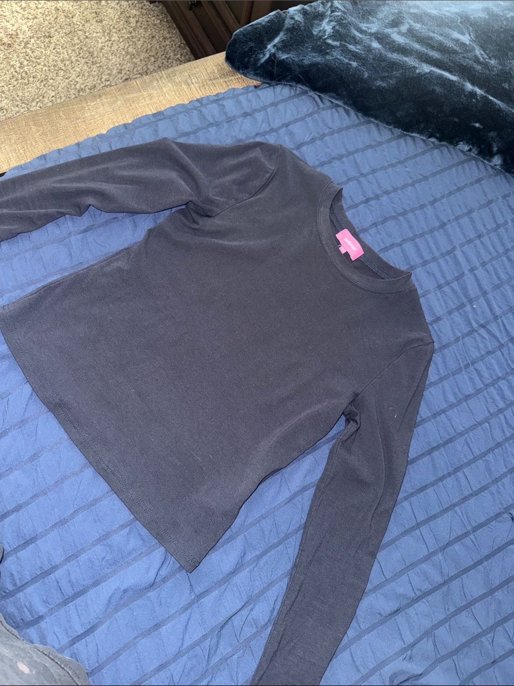 Classic Long-Sleeve Crewneck Top - Navy Blue